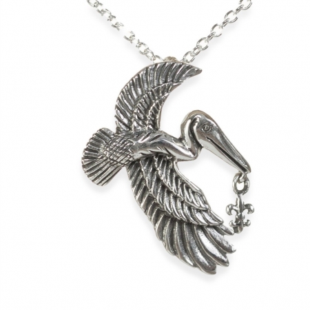 Серебряная подвеска (кулон из серебра) Альбатрос, серебряный кулон в виде птицы, несет в клюве королевскую лилию!!